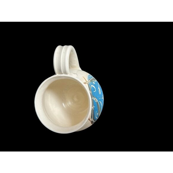 2 Vintage Moon & Star Art Pottery Hand Thrown Painted Incised Artist Signed Mugs - Picture 4 of 13